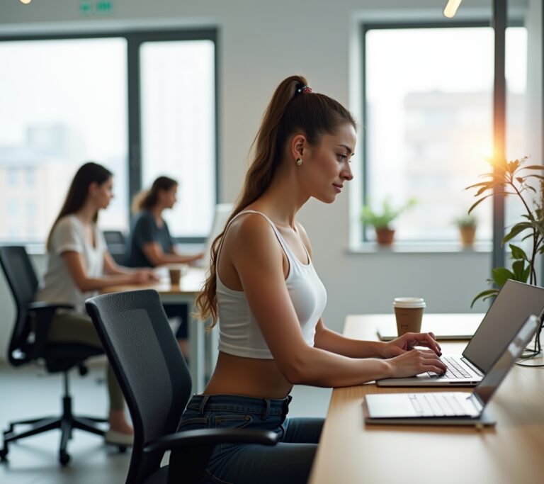 Person doing a seated spinal twist in an office chair