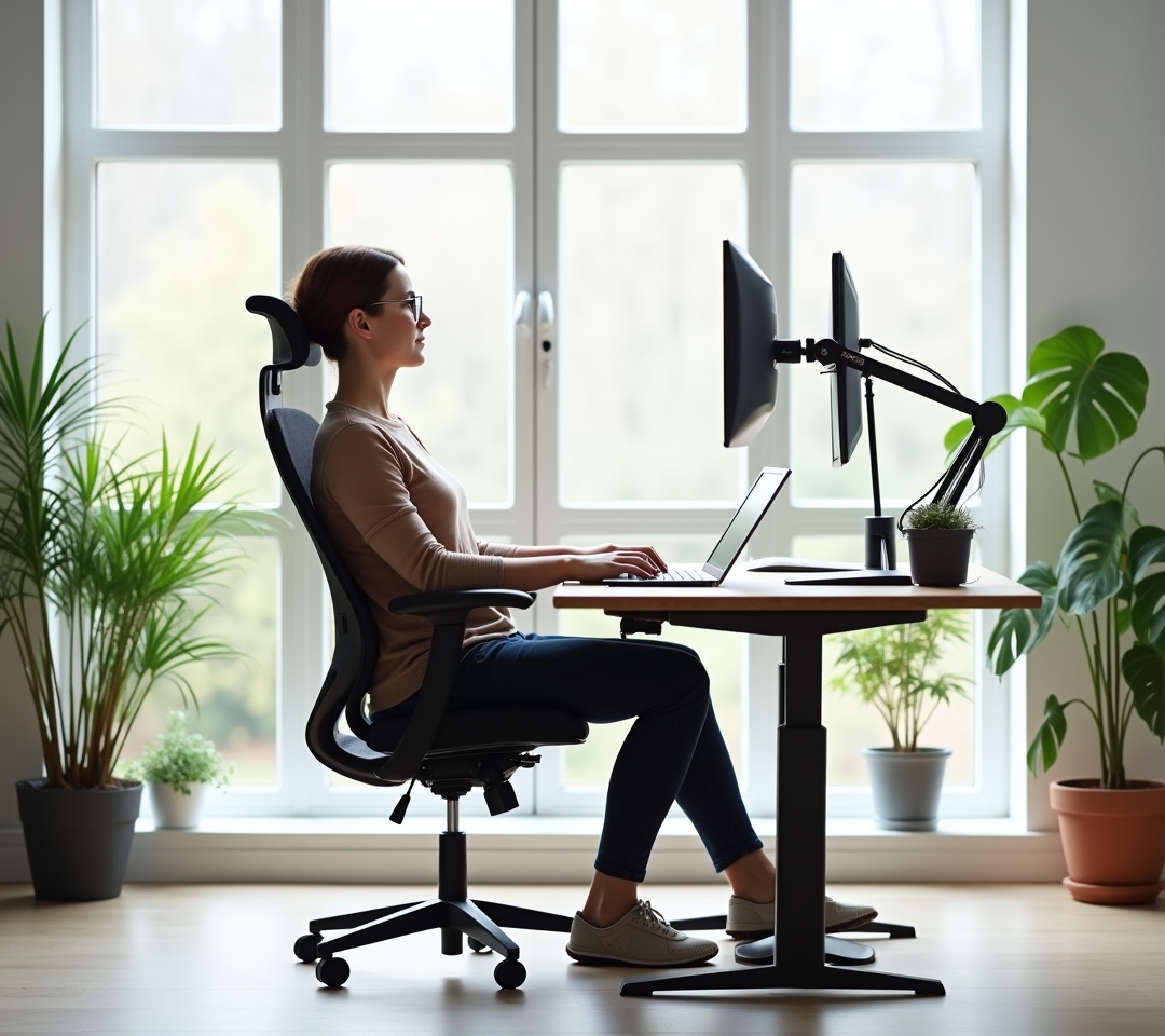 Tall person uncomfortable at a standard-height desk