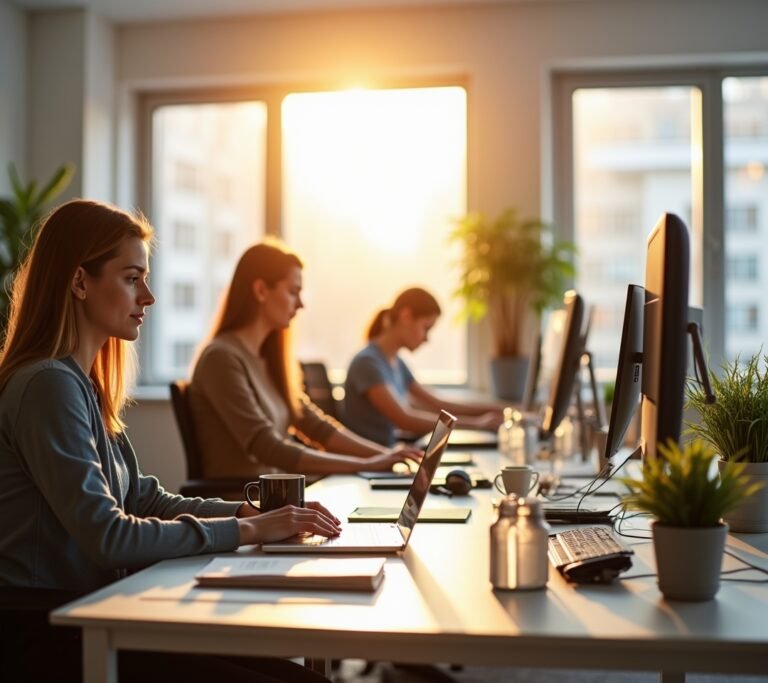 Person stretching by a window in morning light before work