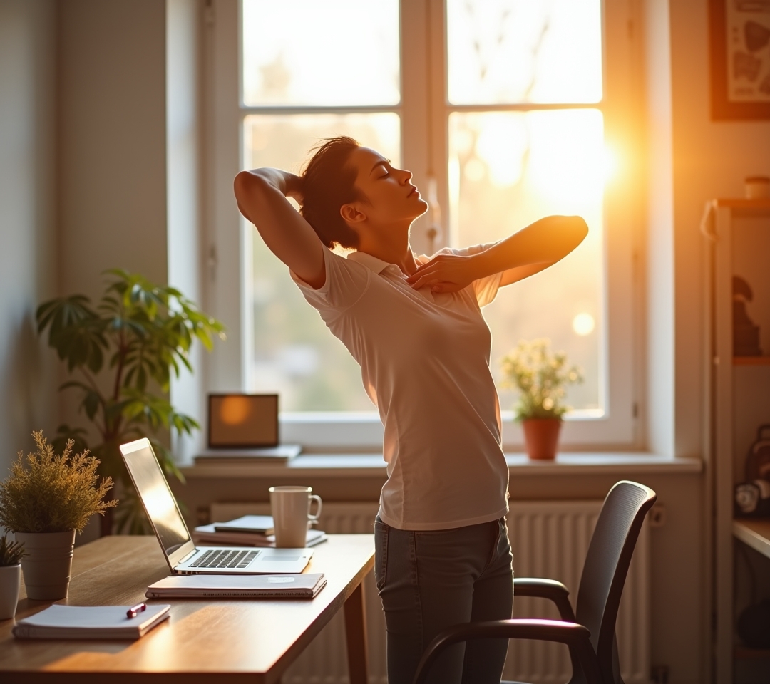 Person doing a standing backbend stretch in a living room