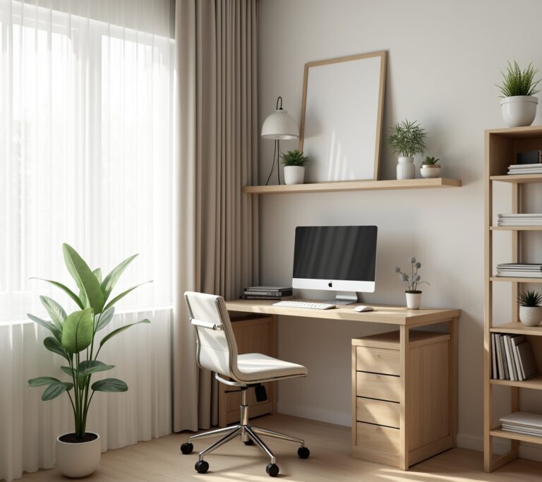 Compact ergonomic workstation in a small apartment corner