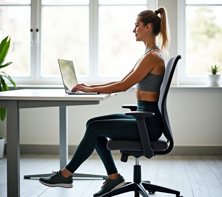 Person doing a plank on a yoga mat in a home office