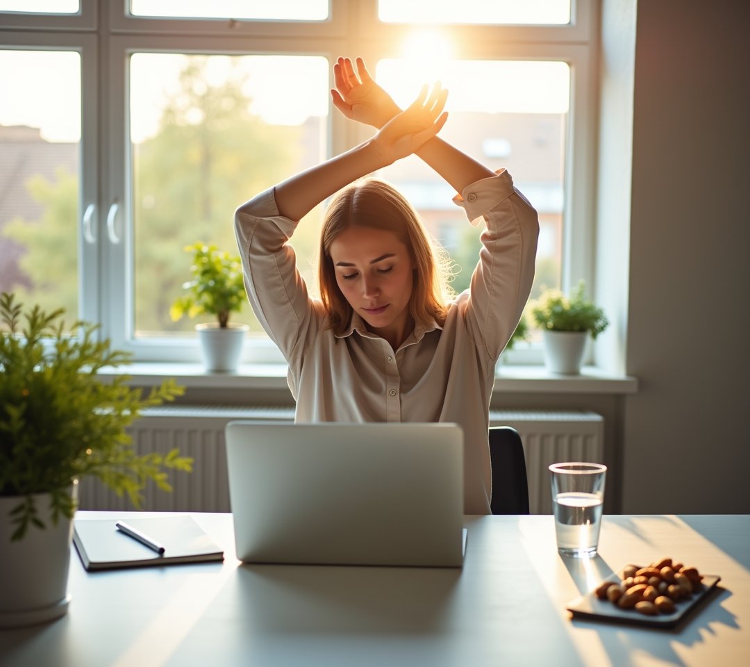 Person yawning at their desk in the afternoon with coffee nearby