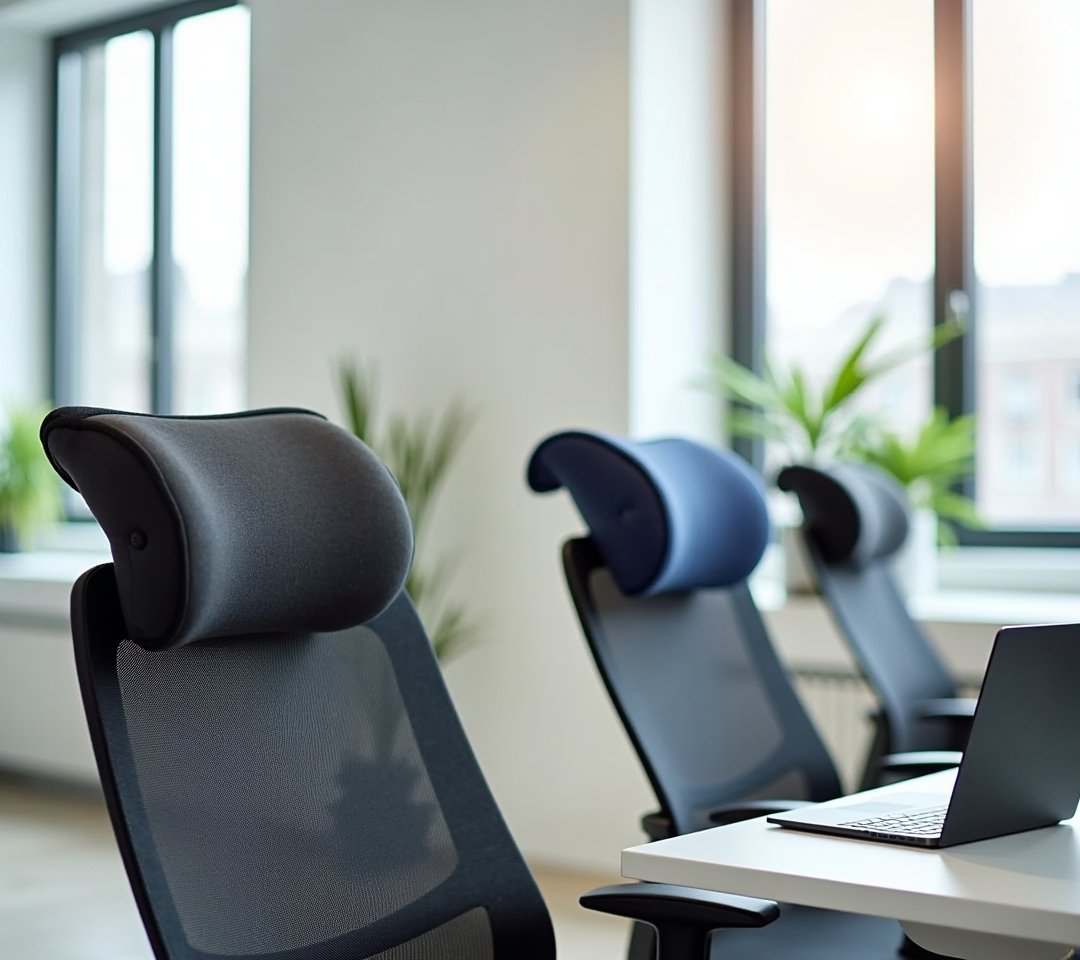Memory foam lumbar pillow placed on a mesh office chair
