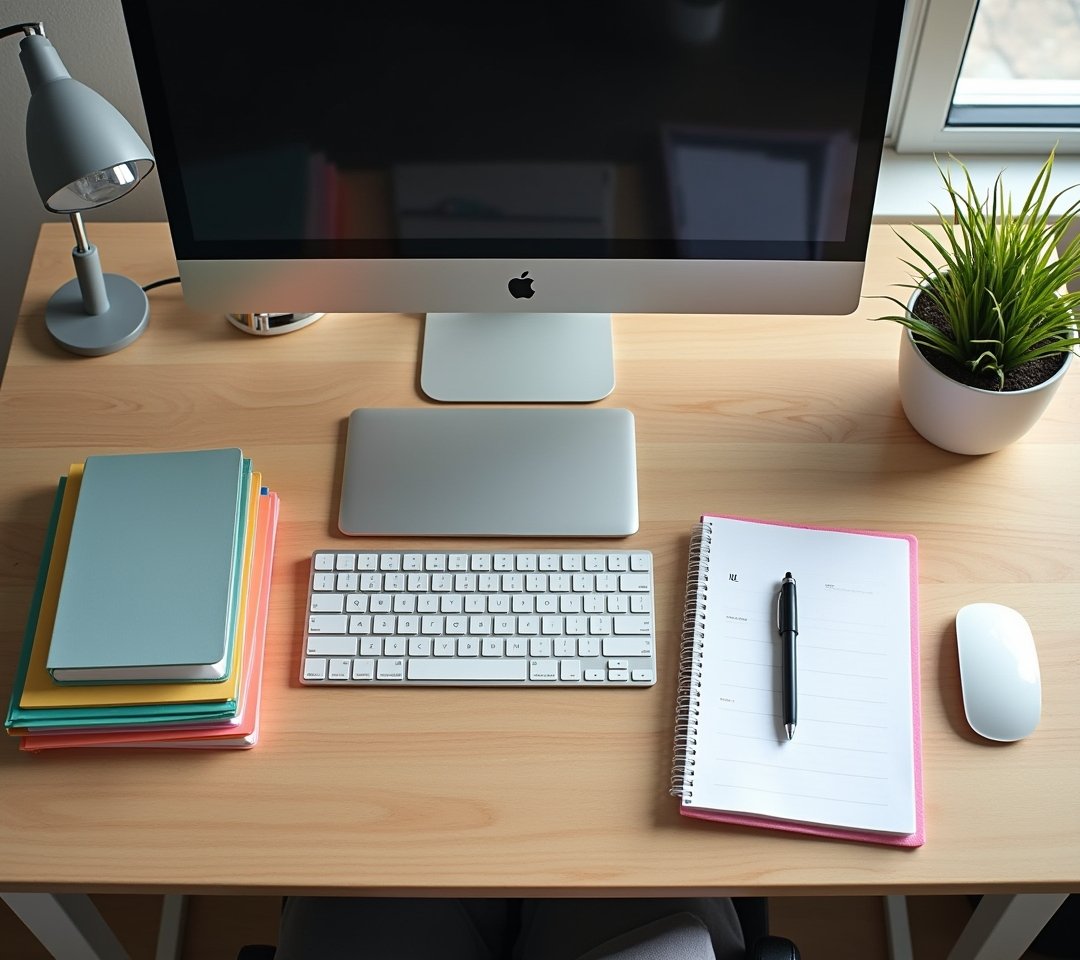 Perfectly organized desk with everything within arm's reach